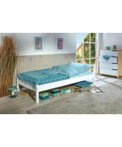 Letto singolo in pino massello bianco, 90x190 cm